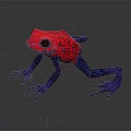Vibrant Red Blue Frog Figurine Featuring Black Spots On Shiny Black Background With Reflection