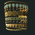 Golden Jewelry Piece With Blue Gemstones Decorative Patterns Beads Heart Shaped Designs And Zigzag Edges