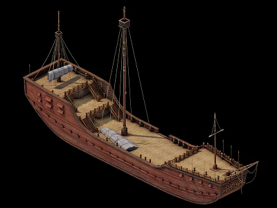 Detailed Historical Wooden Ship Model With Masts Deck And Classic Structure 3d model