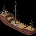 Detailed Historical Wooden Ship Model With Masts Deck And Classic Structure