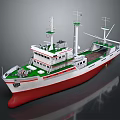 Detailed Wooden Ship With Red Bottom White Upper Structure Green Deck And Masts