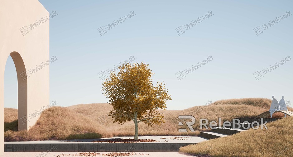 Modern Landscape Sketch Wide View of Plants, Trees, Flowers and Plants model