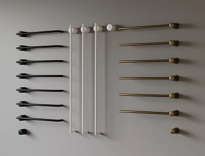Assorted Hanging Rods and Hooks in Black White Gold for Home Storage Solutions 3d model