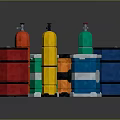 Colorful Industrial Storage Equipment With Cylindrical Drums And Gas Cylinders In Various Colors