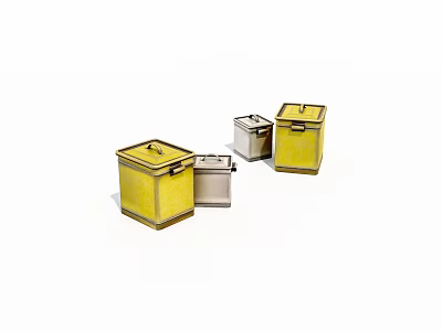 Multiple Yellow And Silver Square Storage Boxes With Lids For Organizing 3d model