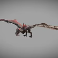 Mythical Reptile With Red Wings And Scaly Body Flying In Gray Background