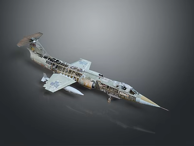 Detailed Aircraft Model With Exposed Internal Structure And Metal Exterior Design 3d model