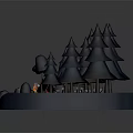 Cartoon Scene of Kid with Glasses and Red Robot Sitting by Campfire
