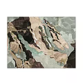 Modern Abstract Square Rug With Artistic Patterns And Pink Black Gray Tones
