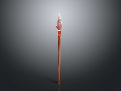 Red Decorative Medieval Fantasy Spear With Detailed Ornate Spearhead And Wooden Shaft Design 3d model