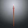 Red Decorative Medieval Fantasy Spear With Detailed Ornate Spearhead And Wooden Shaft Design