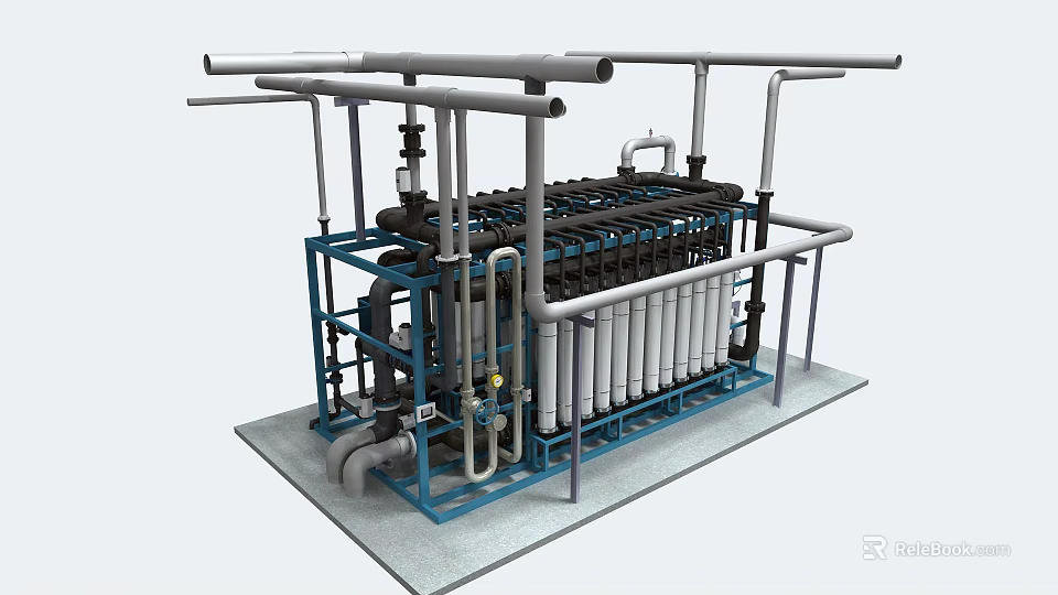 Industrial Equipment Featuring Metal Structure Multiple Pipes and Cylindrical Processing Components 3d model 