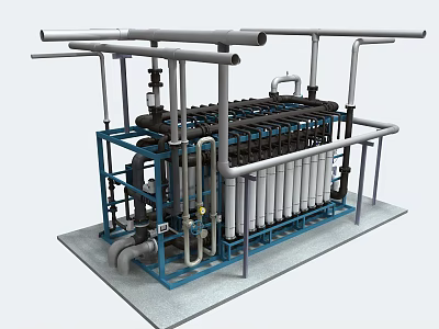 Industrial Equipment Featuring Metal Structure Multiple Pipes and Cylindrical Processing Components 3d model
