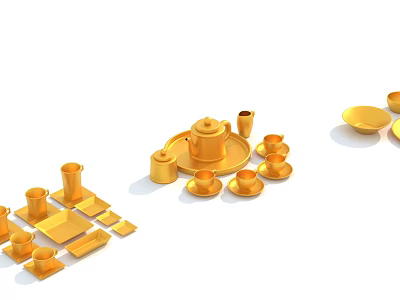 Golden Tableware Set Including Teapot Cups Plates Bowls And Serving Dishes 3d model