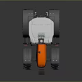 Orange And White Tractor With Large Black Tires Glass Cab And Ladder