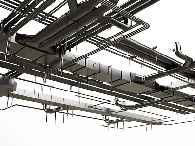 Industrial Metal Pipes Ceiling Installation With Interconnected Layout And Mechanical Structure System 3d model