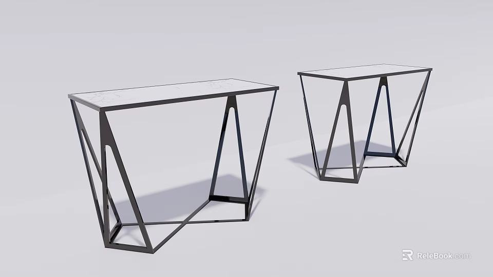 Modern Geometric Side Tables With Glass Tops And Black Metal Frames 3d model 