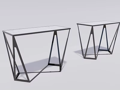 Modern Geometric Side Tables With Glass Tops And Black Metal Frames 3d model