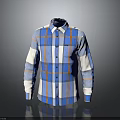 Long Sleeve Collared Shirt In Blue White Orange Plaid Pattern With Button Front 3d model
