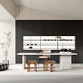 Modern Tea Room Interior Design With Wooden Furniture Tea Sets And Decorative Plants