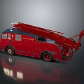 Red Fire Truck Equipped With Aerial Ladder And Emergency Rescue Tools