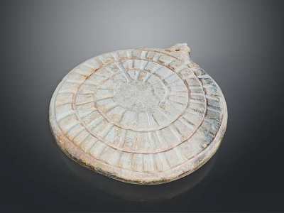 Ancient Circular Stone Sculpture With Radial Patterns And Detailed Carved Edges 3d model