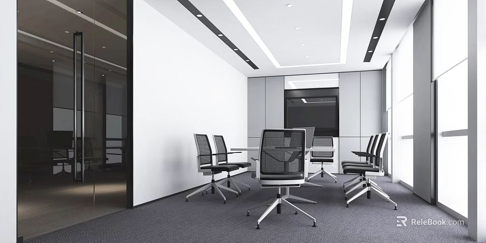 Modern Conference Room Interior Design With Meeting Table Office Chairs And Ceiling Lighting 3d model 