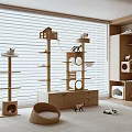 Indoor Wooden Cat Play Area With Trees Beds And Toys Near Blinds