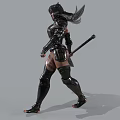 Female Warrior in Black Armor With Large Battle Axe Walking Confidently 3d model