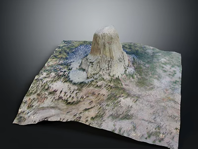 Garden Landscape Design Featuring Tall Isolated Rock Formation Surrounded by Green Grassland and Rolling Terrain 3d model