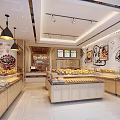 Sweet Shop Interior Design With Display Cases Fresh Pastries And Decorative Paintings