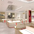 Dahong Gold Store Interior Featuring Luxury Jewelry Display Counters Red Decorations And Elegant Lighting