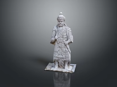 Man Statue Standing In Traditional Attire Holding Sword With Detailed Carving 3d model