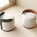 Elegant Modern Round Sofa Stools With White Upholstery Black Brown Armrests