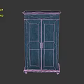 Distressed Blue Vintage Standing Cabinet With Double Doors And Textured Surface