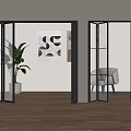 Modern Interior With Glass Folding Doors Potted Plants And Accent Chair