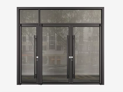 Modern Entrance Door With Black Frame And Clear Glass Panels Design 3d model