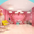 Vibrant Pink And Blue Interior Space With Cloud Chandeliers Balloons And Hanging Chair