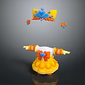 Yellow Dress With Orange Accents And Headpiece Featuring Blue Heart Decor