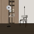 Modern Minimalist Dining Chair In Light Wood Interior With Shelf And Floor Lamp