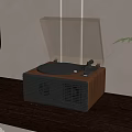 Vintage Turntable With Wooden Case Transparent Cover On Dark Wooden Table