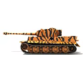 Orange and Black Striped Camouflage Military Tank with Detailed Exterior and Cannon