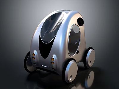 Futuristic Silver Compact Car With Transparent Top And Unique Wheel Design 3d model