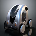 Futuristic Silver Compact Car With Transparent Top And Unique Wheel Design