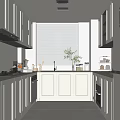 White Kitchen Interior With Integrated Cabinets Countertop Window Appliances And Lighting 3d model