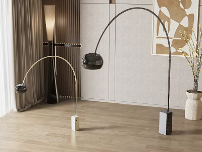 Elegant Modern Floor Lamp With Arc Design Metal Stand And Marble Base In Living Room Interior 3d model