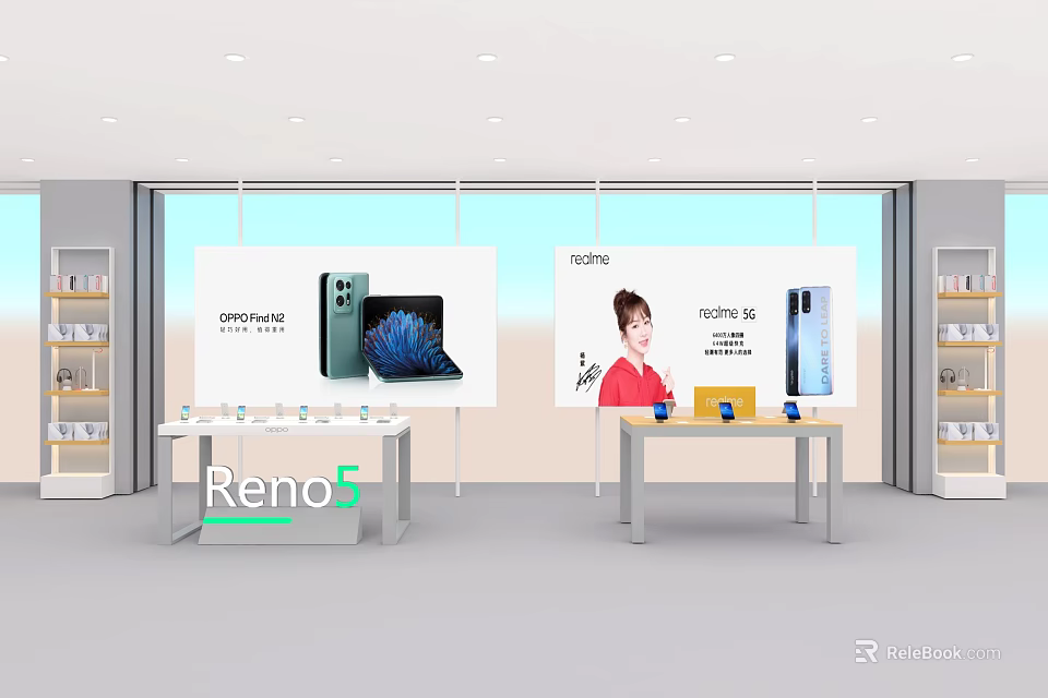 Retail Display Shelves With Mobile Phone Exhibition Tables And Advertising Screens 3d model 