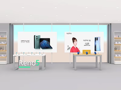 Retail Display Shelves With Mobile Phone Exhibition Tables And Advertising Screens 3d model
