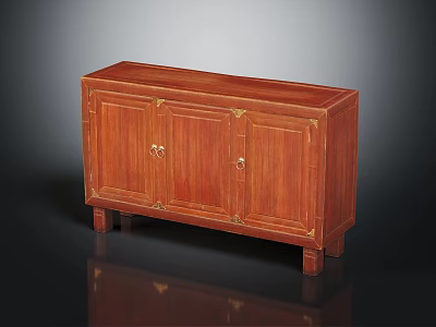 Traditional Style Mahogany Cabinet With Three Doors Brass Handles And Four Legs 3d model