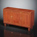 Traditional Style Mahogany Cabinet With Three Doors Brass Handles And Four Legs